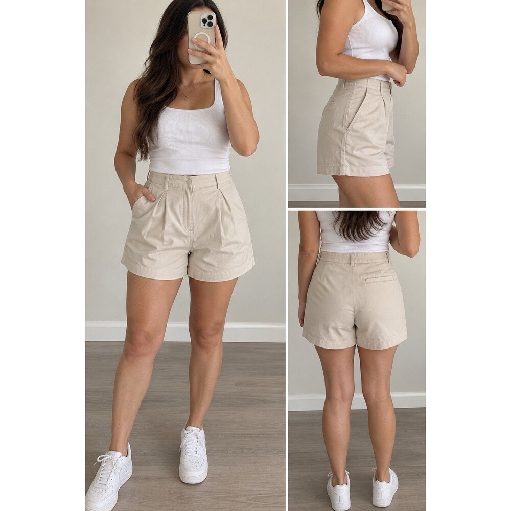 NWT Old Navy Extra High Rise Tailored Shorts Khaki Ivory Cream Size M Preppy